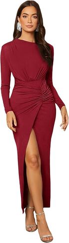 Floerns Women's Elegant Long Sleeve Ruched Wrap Hem Party Long Maxi Dress in Kuwait