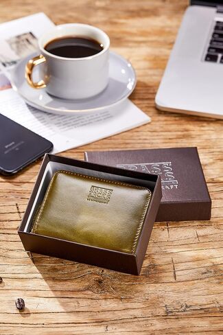 Vintage Full Top Grain Leather Wallet RFID Blocking Multi Card Case with Zipper Pocket Card Holder for Men Women Gift Box in Kuwait