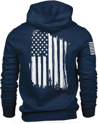 سترة بغطاء للرأس باللون الأزرق الداكن من Nine Line - سويت شيرت بقلنسوة يحمل العلم الأمريكي - نجوم وخطوط ترمز إلى الحرية in Kuwait