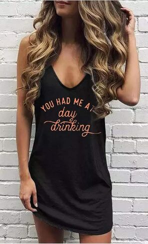 You Had Me at Day Drinking Mini Dress for Women Summer Sleeveless Deep V Neck Casual T Shirts Dresses Vintage Sundress in Saudi Arabia