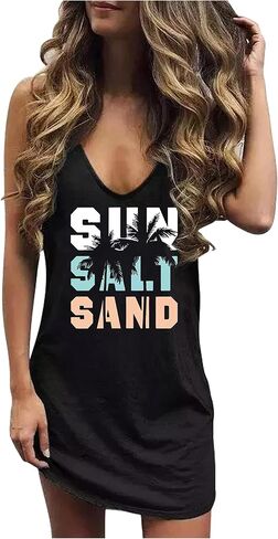 You Had Me at Day Drinking Mini Dress for Women Summer Sleeveless Deep V Neck Casual T Shirts Dresses Vintage Sundress in Saudi Arabia