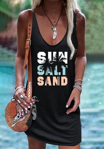 You Had Me at Day Drinking Mini Dress for Women Summer Sleeveless Deep V Neck Casual T Shirts Dresses Vintage Sundress in Saudi Arabia