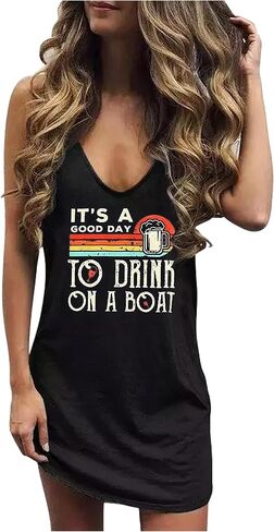 You Had Me at Day Drinking Mini Dress for Women Summer Sleeveless Deep V Neck Casual T Shirts Dresses Vintage Sundress in Saudi Arabia