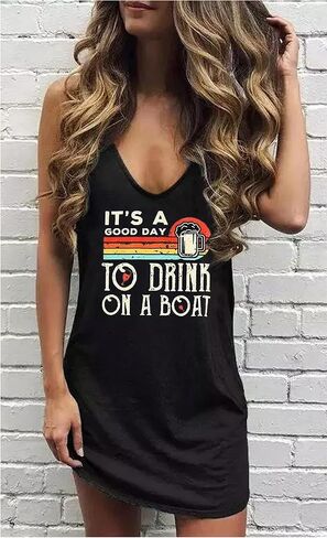 You Had Me at Day Drinking Mini Dress for Women Summer Sleeveless Deep V Neck Casual T Shirts Dresses Vintage Sundress in Saudi Arabia