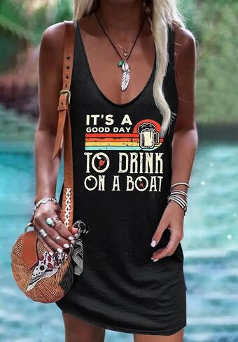You Had Me at Day Drinking Mini Dress for Women Summer Sleeveless Deep V Neck Casual T Shirts Dresses Vintage Sundress in Saudi Arabia