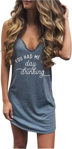 You Had Me at Day Drinking Mini Dress for Women Summer Sleeveless Deep V Neck Casual T Shirts Dresses Vintage Sundress in Saudi Arabia