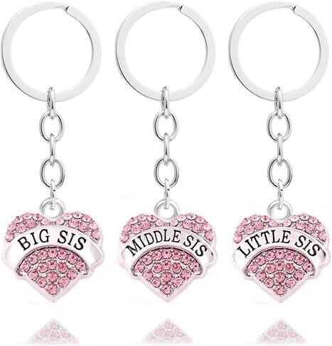 3 قطع من الكريستال الوردي الكبير للأخت الصغيرة هدية للعائلة وصديق العائلة حلقات سلسلة مفاتيح مجموعة سلاسل مفاتيح للنساء والفتيات in Kuwait