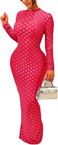 Women's Casual Turtleneck Long Sleeve Elegant Long Dress Lounge Mesh Bodycon Maxi Party Dresses in Saudi Arabia