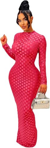 Women's Casual Turtleneck Long Sleeve Elegant Long Dress Lounge Mesh Bodycon Maxi Party Dresses in Saudi Arabia