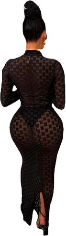 Women's Casual Turtleneck Long Sleeve Elegant Long Dress Lounge Mesh Bodycon Maxi Party Dresses in Saudi Arabia