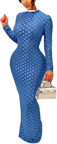 Women's Casual Turtleneck Long Sleeve Elegant Long Dress Lounge Mesh Bodycon Maxi Party Dresses in Saudi Arabia