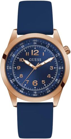 GUESS Men's 42mm Watch - Blue Strap Blue Dial Rose Gold Tone Case in Saudi Arabia