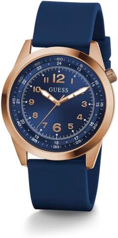 GUESS Men's 42mm Watch - Blue Strap Blue Dial Rose Gold Tone Case in Saudi Arabia