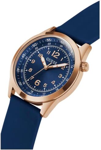 GUESS Men's 42mm Watch - Blue Strap Blue Dial Rose Gold Tone Case in Saudi Arabia