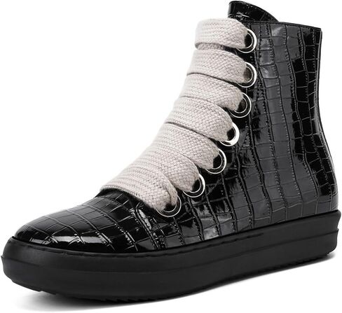 UBWDU Fashion High Top Sneakers for Women Wide Lace Up Black Crocodile Print Platform Sneaker Shoes with Zipper Casual Walking Shoes in Saudi Arabia