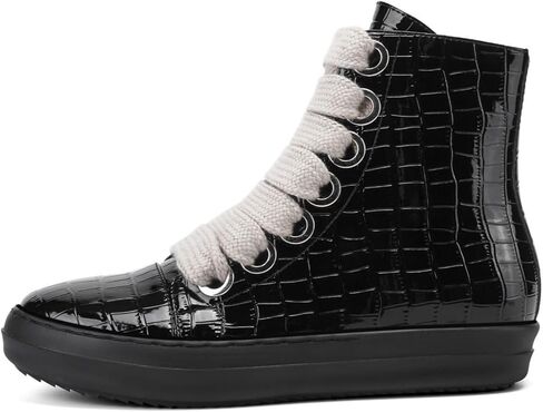 UBWDU Fashion High Top Sneakers for Women Wide Lace Up Black Crocodile Print Platform Sneaker Shoes with Zipper Casual Walking Shoes in Saudi Arabia