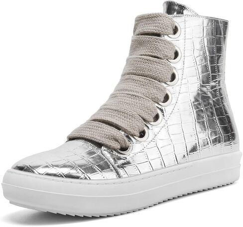 UBWDU Fashion High Top Sneakers for Women Wide Lace Up Black Crocodile Print Platform Sneaker Shoes with Zipper Casual Walking Shoes in Saudi Arabia