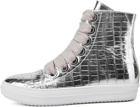 UBWDU Fashion High Top Sneakers for Women Wide Lace Up Black Crocodile Print Platform Sneaker Shoes with Zipper Casual Walking Shoes in Saudi Arabia