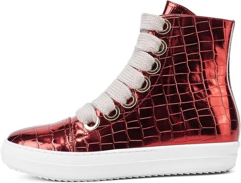 UBWDU Fashion High Top Sneakers for Women Wide Lace Up Black Crocodile Print Platform Sneaker Shoes with Zipper Casual Walking Shoes in Saudi Arabia