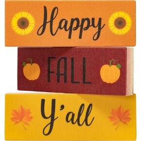 Happy Fall Y'all Wood Block Signs Fall Decor Set, Thanksgiving Mantel Decoration, Autumn Tiered Tray Accent, Fall Decor, Fall Decorating, Happy Fall Yall