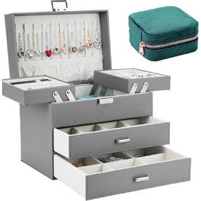 Dajasan Jewelry Holder Organizer Box + Velvet Travel Jewelry Box