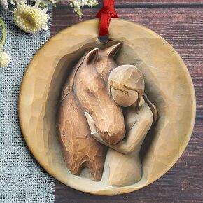 Christmas Ornament Gifts for Horse Lover, Horse and Girls Ceramic Ornament, Animal Lover Gifts for Women, Not Sculpture Xmas Tree Hanging Decoration