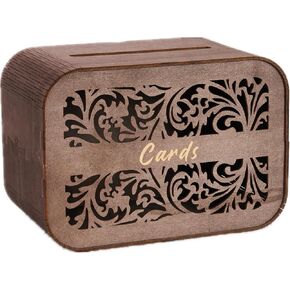 Wood Wedding Card Box - 11 IN Wooden Card Box for Wedding Reception Graduation Birthday Party Baby Shower Graduation Decor, Wood Gift Box for Cards Envelope Money - DIY Assembly - WCB006