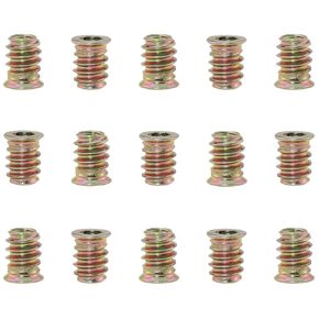 E-outstanding 15pcs 1/4x15 Zinc Alloy Threaded Insert Nuts Screw-in Type with Flanged Washer for Wood Hex Drive Head Furniture Embedded Screw Plug