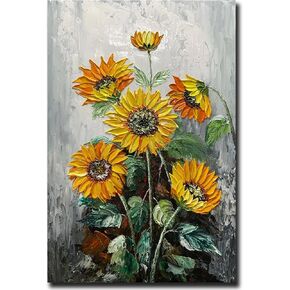 ART8YUQI Paintings - 3D Wall Art Abstract Sun Flower Wall Decor Yellow Flowers Canvas Oil Paintings Sun Flowers Picture for Living Room Bedroom Gallery Wrapped Ready to Hang 24x48 Inch in Kuwait