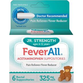 Feverall Acetaminophen Suppositories 6 Rectal Suppositories 325mg each Pain Reliever/Fever Reducer