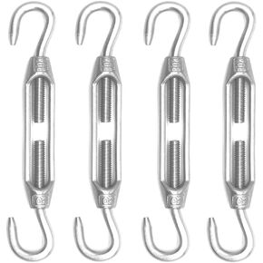 M4 Turnbuckle Hook and Hook 304 Stainless Steel Turnbuckles for Cables Wire Adjustable Wire Rope Tensioner Turnbuckles for Sun Shade Hardware Clothesline Tightener - 4 Pack
