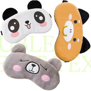 BE Panda Bear Bull 3 Pack Cute Velvet Soft Sleep Mask Eye Cover Blindfold Girls Kids Women Gift