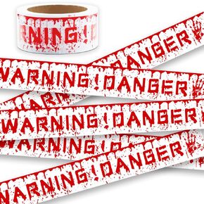 5cm x 100m Halloween Caution Tape Party Decorations, Cuttable Do Not Enter Tape Roll Halloween Decor, Scary Blood Handprint Warning Danger Tape Used Railings, Indoor & Outdoor Decorations