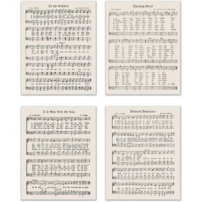 Picture This Prints Religious Christian Hymns, Set of 4, 8x10 Inch - Hymn Pictures, Hymn Wall Art, Old Sheet Music, Religious Sheet Music, Gospel Sheet Music Photos, Unframed Religious Wall Decor