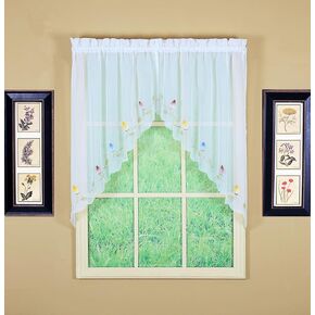 Today's Curtain,Vineyard 3-D Appliqué,Fan Insert, White, 30" W x 40" L