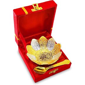 NOBILITY Bowl Spoon Set Silver Plated Light Weight with Red Box Diwali Christmas Eid Home Decoration Friends Family Corporate Wedding Return Gift Items Dessert Dry Fruits Serving Gifts