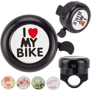 CREATCABIN I Love My Bike Bicycle Bell Aluminum Alloy Bike Bells Ring Round Pink Loud Sound Cycling Handlebars Bells with 4Pcs Resin Stickers