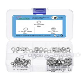 METALLIXITY Hex Nuts Assortment Kit (M4-0.7 Hex Nuts with M4 Flat Washers & Split Lock Washers) 150Pcs, 304 Stainless Steel Hexagon Nut Hardware Kit