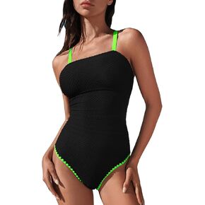CUPSHE Women's One Piece Swimsuit Bathing Suit Square Neck Back O Ring Cutout Color Block Textured Adjustable Straps