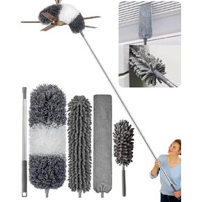 Microfiber Feather Dusters, Extendable Duster for High Ceilings, Gap Dust Cleaner for Cleaning, 17-90 Inch Long Extension Pole for Ceiling Fan, Cobwebs, Blinds, Window, Furniture & Cars 5pcs