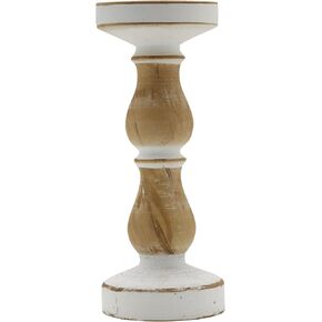 Elements Wood Candleholder, Use with One Real or Flameless Candle, Bedroom, Living Room, Dining Room, Entryway, 4 x 4 x 13.25 Inch, White and Natural
