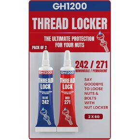 2 Pack Thread Lock. 271 and 242 Medium and Strong Strength Locktight for Nuts, Bolts, Fasteners and Metals. Lock Tight Thread Locker with Stable and Consistent Performance (6gx2)