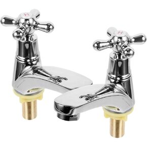 1 Pair Metal Water Tap Replacement Silver Basin Tap Faucet Short Spout Faucet Mop Sink Faucet Abs Water Faucet Retro Single Hole Faucet for Bathroom Basin Hot Water Cold Water Tap(Zinc Alloy)