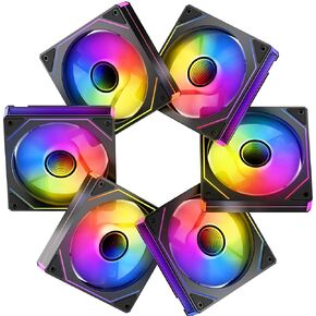 6 Pack RGB Fans, Infinity Mirror, Cable Connector 3 Pin 5V Addressable RGB Fans with Controller (Not Daisy Chain), PWM PC Fans 1800 RPM, 52.4 CFM, Infinity Series