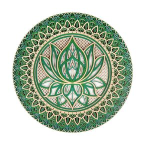 Lotus Mandala Wall Art, Lotus Flower Wooden Wall Art, 3D Mandala Wood Hanging Table Ornament for Home Decor, Healing Lotus Zen Mandala Wood Wall Decor (17.7"*17.7" (45 * 45cm), Green)