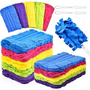 20Pcs Fleece Duster Refills, Reusable Dusters Compatible with Swiffer with 3pcs Handles, Washable Dusters Pads for Cleaning Ceiling Hardwoods Window Kitchen Floor 5 Colors
