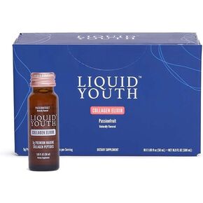Premium Collagen Elixir Shot for Women & Men - Liquid Marine Collagen Drink for Hair Growth, Skin, Nail, Bone & Joint Health - Travel-Friendly Bottle (Passion Fruit, 10 Servings Per Box)