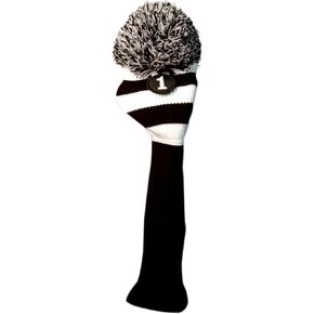 MAJEK #1 up to 460cc Driver Black & White Golf Headcover Knit Pom Pom Retro Classic Vintage Head cover