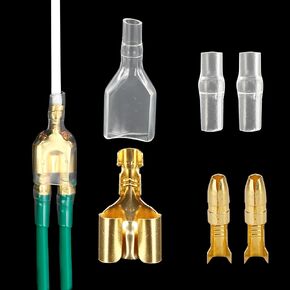 100 Sets Double Spade Connector 2 to 1 Motorcycle Wire Splice - for 4mm Bullet Crimp Terminal Heat Shrink Butt Diameter Male Female 1:2 Transparent Sheath with Sleeve, Electrical Connecting Tool