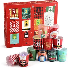 Zhanmai 12 Days Novelty Advent Calendar Candles 2024 Twelve Days of Christmas Votive Candles with Countdown Box 1.6 oz Scented Glass Filled Votives for Xmas Christmastide Holiday Gift